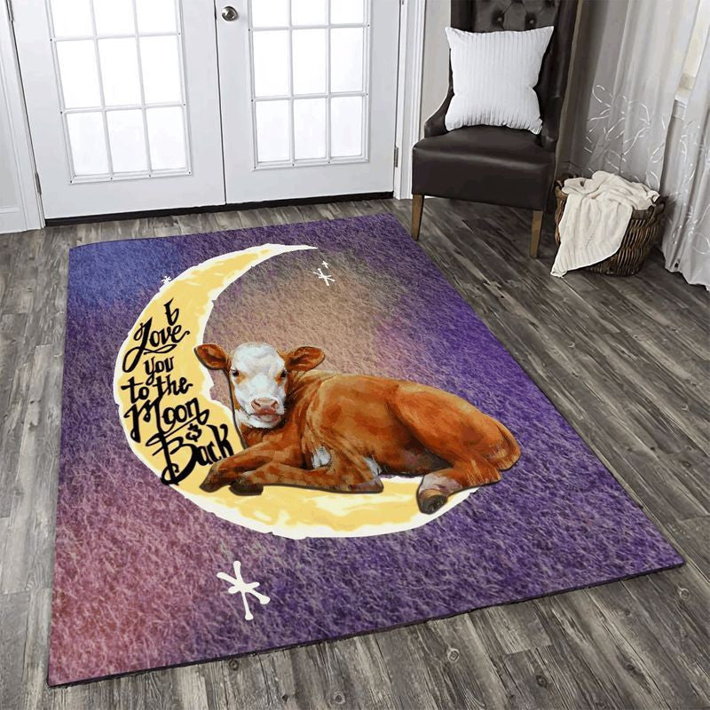 Love You To The Moon And Back Cow Teppich, Teppiche - Outdoor Teppich, Teppich Wohnzimmer, Küchenteppich, Kinderzimmer, Modern
