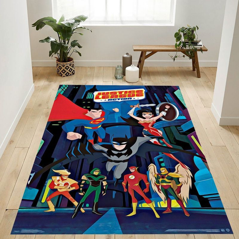 Dc Comics Tv Justice League Action Collage Teppich, Teppiche - Outdoor Teppich, Teppich Wohnzimmer, Küchenteppich, Kinderzimmer, Modern