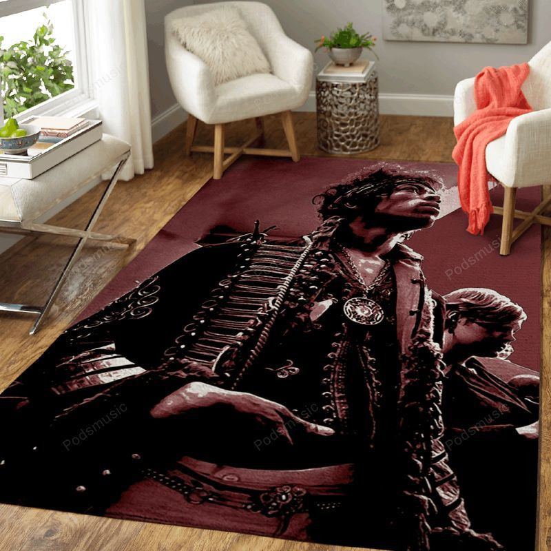 Jimi Hendrix With Light Music Legend Art Teppich, Teppiche - Outdoor Teppich, Teppich Wohnzimmer, Küchenteppich, Kinderzimmer, Modern