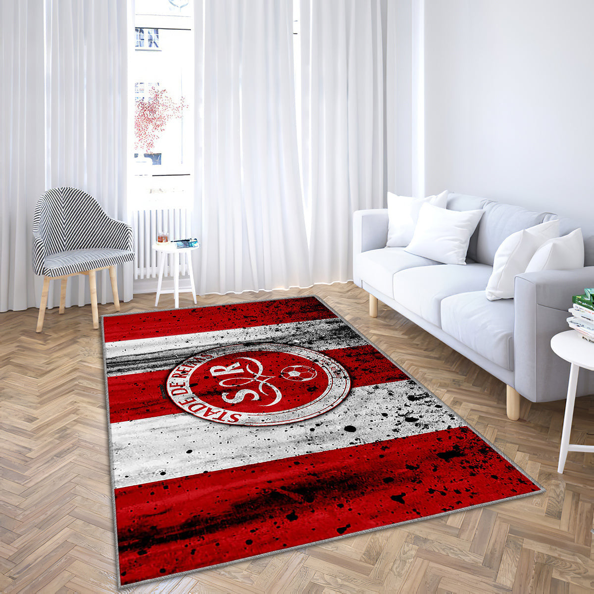 Logo-Teppich FC Stade Reims, Teppiche – Liga 2 Outdoor-Teppich, Wohnzimmerteppich, Küchenteppich, Kinderzimmer, modern