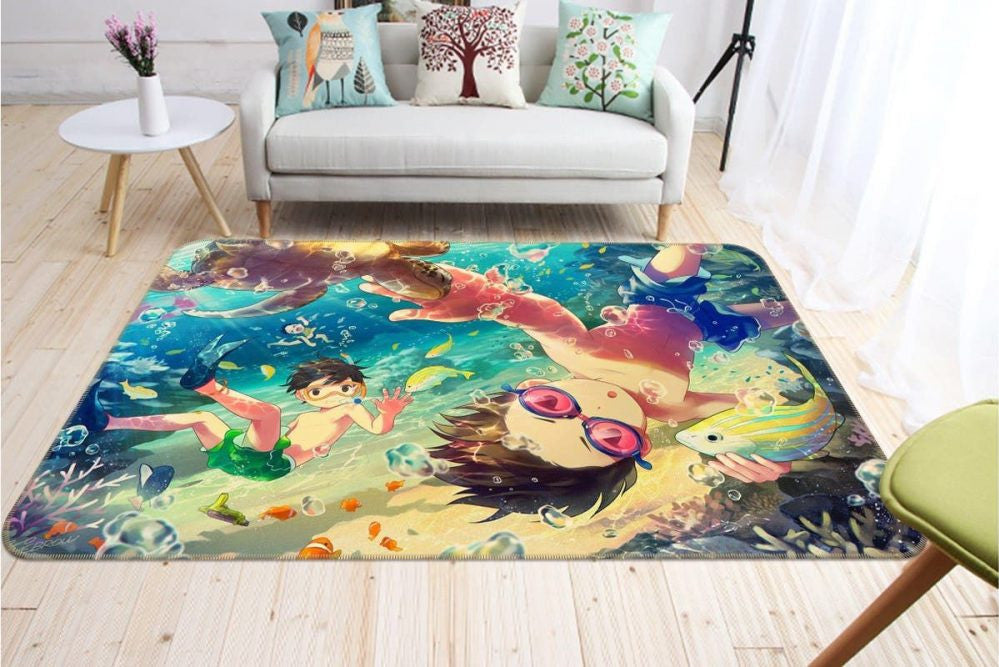 Boy Swimming Anime 1 Teppich, Teppiche - Outdoor Teppich, Teppich Wohnzimmer, Küchenteppich, Kinderzimmer, Modern
