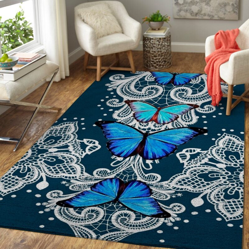 Detaillierte Blaue Schmetterlinge Teppich, Teppiche - Outdoor Teppich, Teppich Wohnzimmer, Küchenteppich, Kinderzimmer, Modern