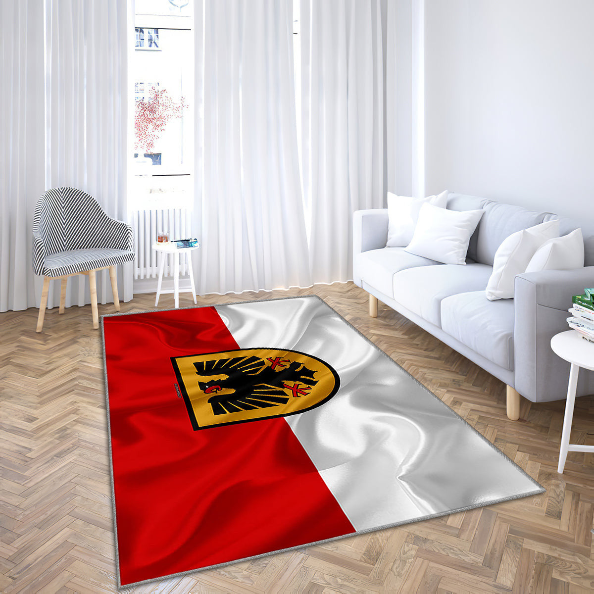 Teppich mit Seidenstruktur und Flagge von Dortmund, Teppiche – Rot-weißer Seidenflaggen-Outdoorteppich, Wohnzimmerteppich, Küchenteppich, Kinderzimmer, modern