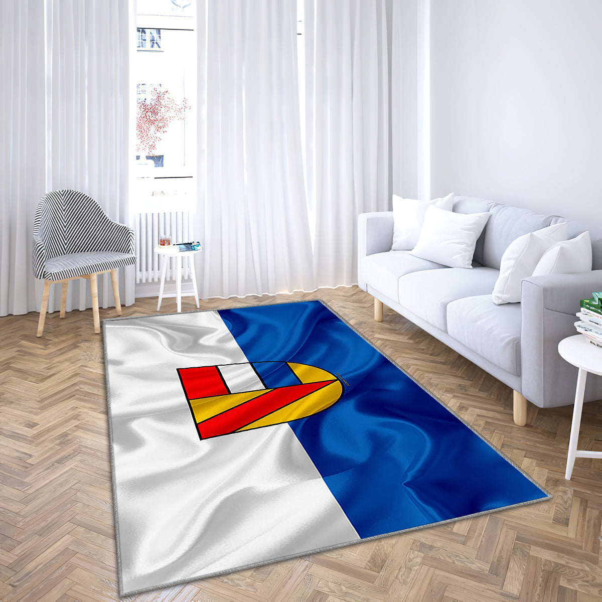 Flag Of Pforzheim Silk Texture Teppich, Teppiche - Weiß-Blaue Seidenfahne Outdoor Teppich, Teppich Wohnzimmer, Küchenteppich, Kinderzimmer, Modern