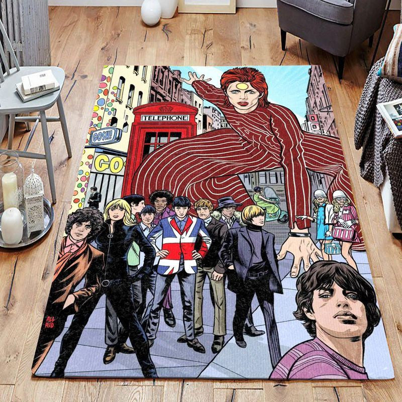 English Legendary Musicians Colorful Art David Bowie The Beatles Teppich, Teppiche - Outdoor Teppich, Teppich Wohnzimmer, Küchenteppich, Kinderzimmer, Modern