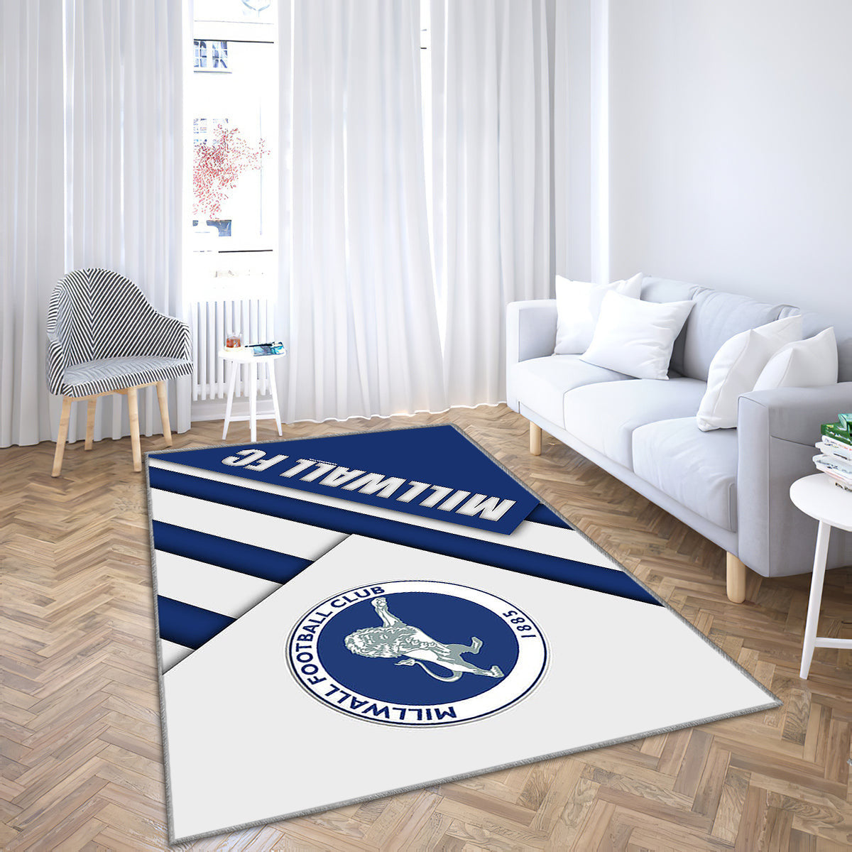 Millwall Fc Teppich, Teppiche - Logo Blau-Weiße Abstraktion Outdoor Teppich, Teppich Wohnzimmer, Küchenteppich, Kinderzimmer, Modern