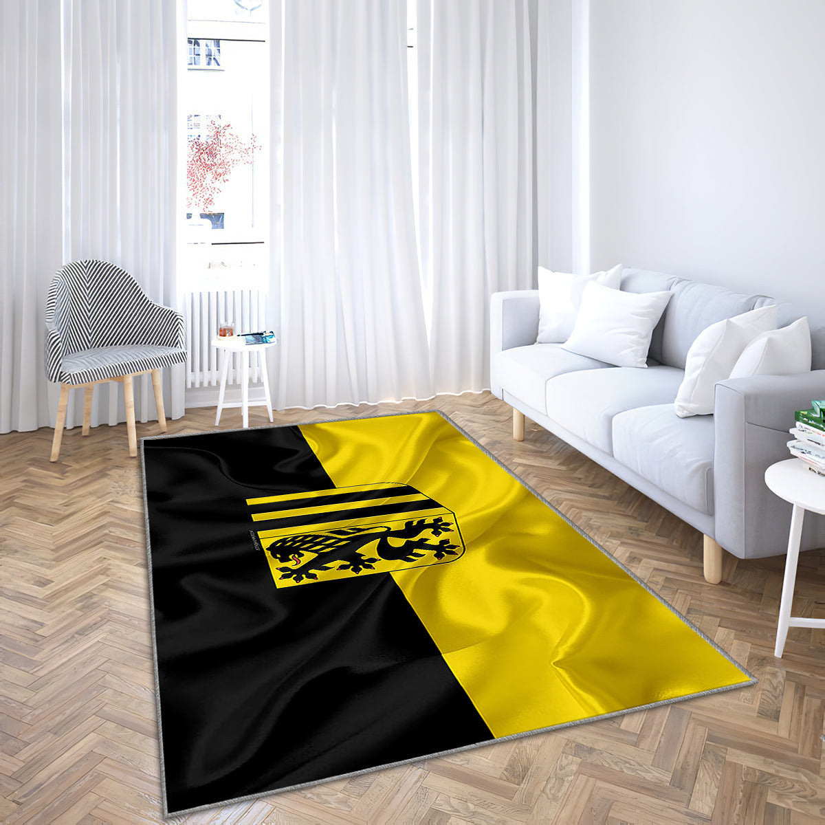 Flag Of Dresden Silk Texture Teppich, Teppiche - Schwarze Seidengelbe Flagge Outdoor Teppich, Teppich Wohnzimmer, Küchenteppich, Kinderzimmer, Modern