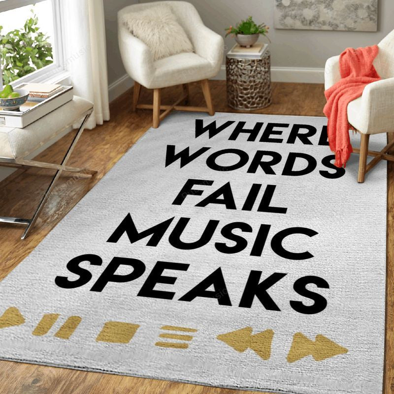 Music Speaks Typography Art Teppich, Teppiche - Outdoor Teppich, Teppich Wohnzimmer, Küchenteppich, Kinderzimmer, Modern