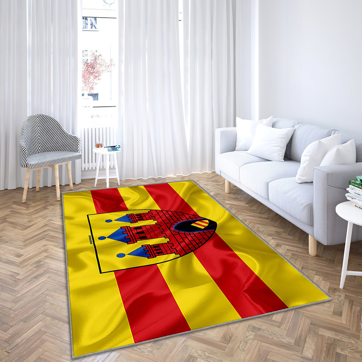 Teppich mit Seidenstruktur der Flagge von Oldenburg, Teppiche – rot-gelbe Seidenfahne Outdoor-Teppich, Wohnzimmerteppich, Küchenteppich, Kinderzimmer, modern