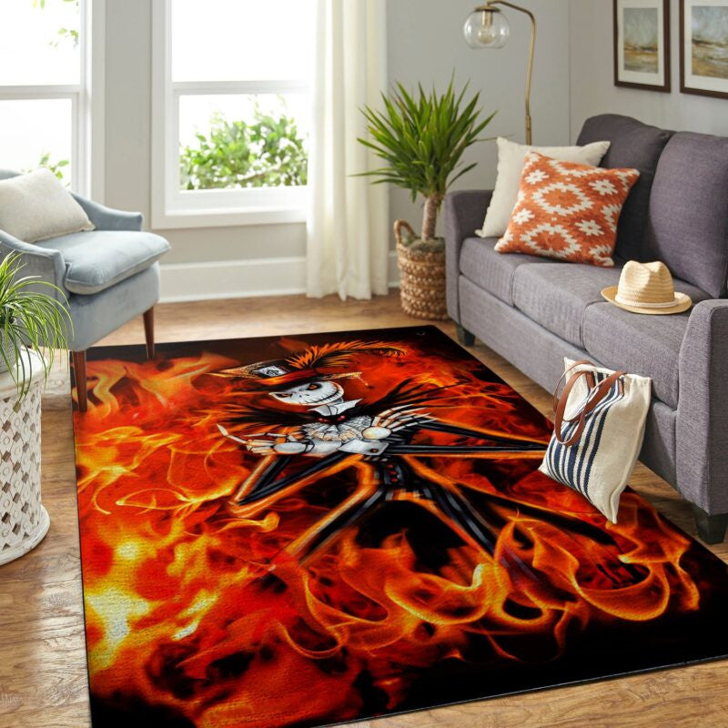 Feuer Jack Skellington Weihnachten Halloween Teppich, Teppiche - Outdoor Teppich, Teppich Wohnzimmer, Küchenteppich, Kinderzimmer, Modern