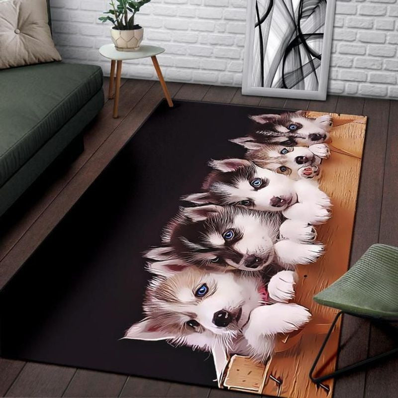 Husky Puppies Teppich, Teppiche - Outdoor Teppich, Teppich Wohnzimmer, Küchenteppich, Kinderzimmer, Modern