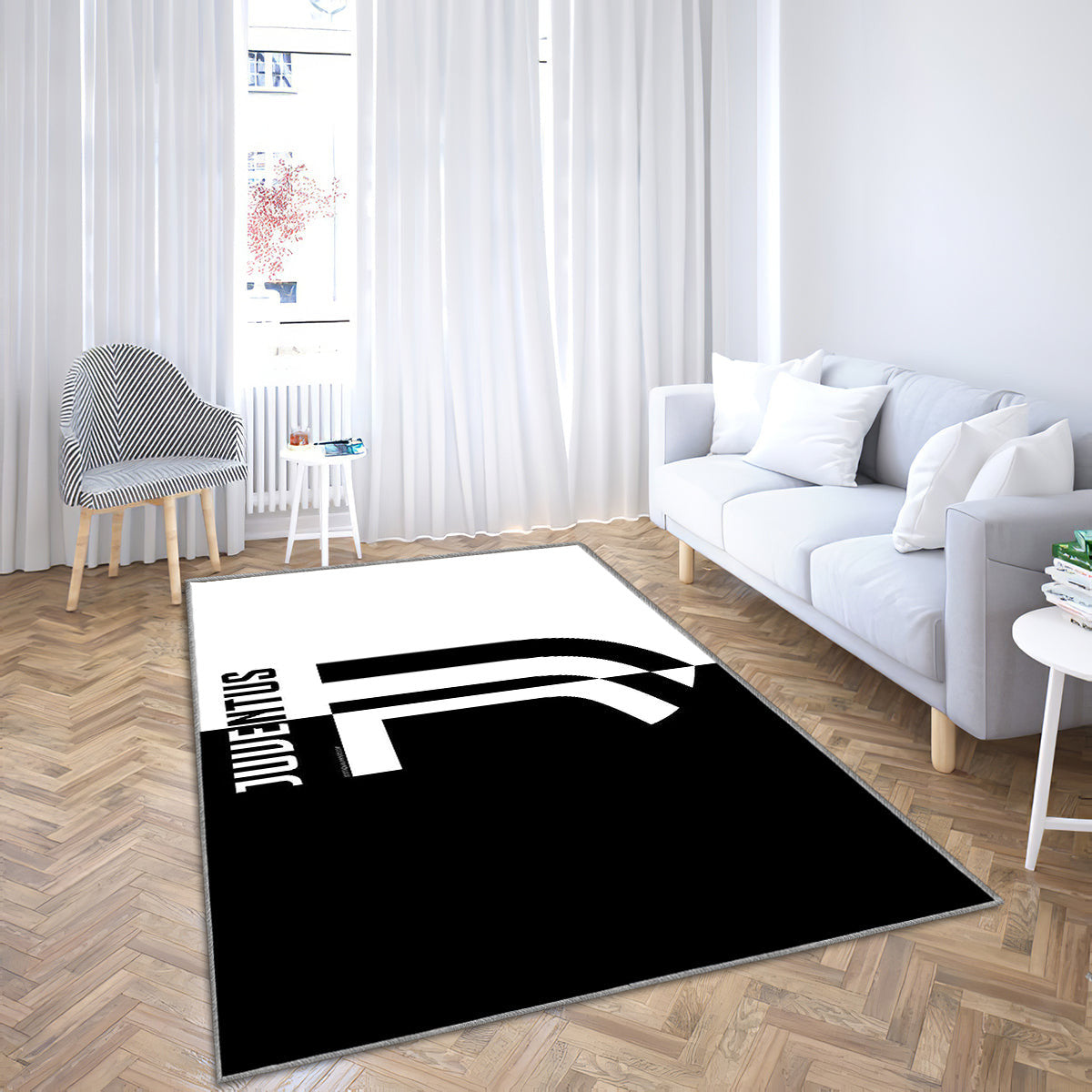 Juventus Fc Teppich, Teppiche - Neues Logo Schwarz-Weiß Neues Emblem Outdoor Teppich, Teppich Wohnzimmer, Küchenteppich, Kinderzimmer, Modern