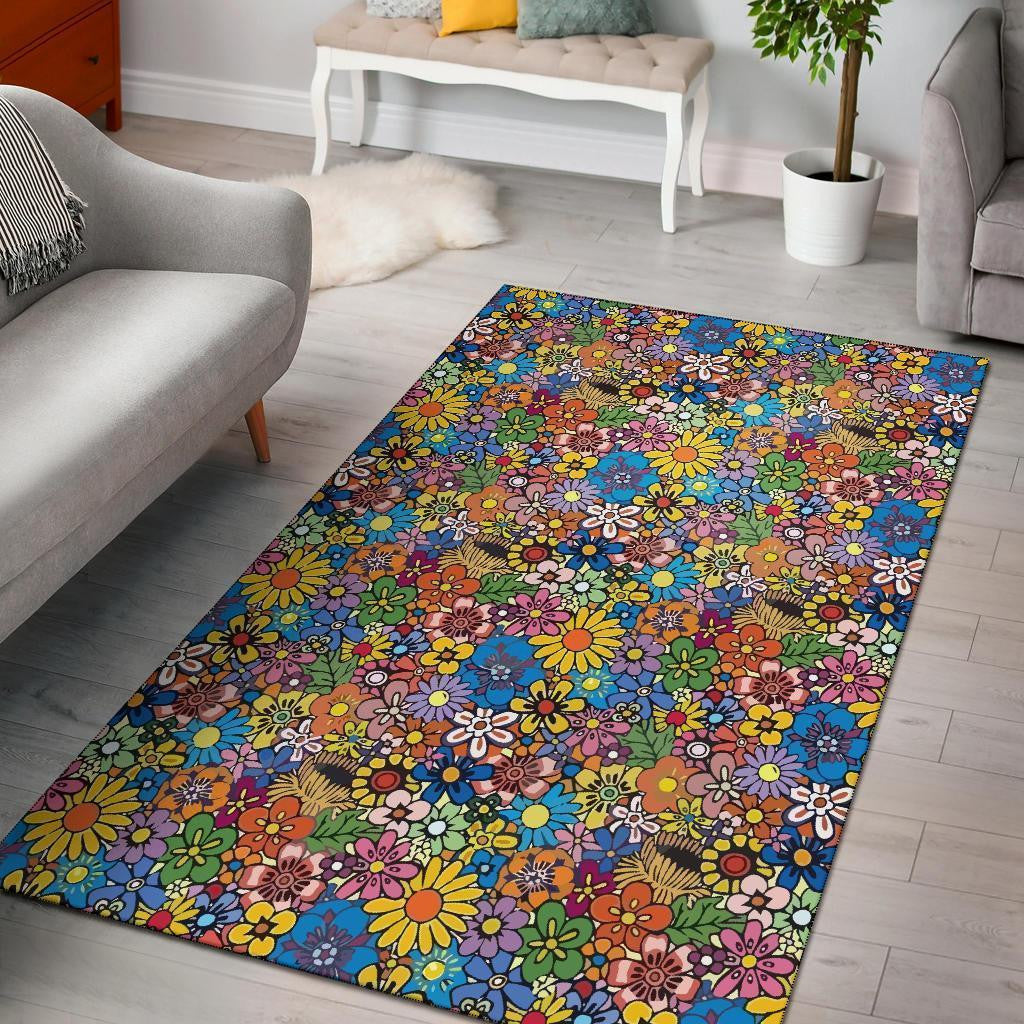 Hippie Blume Blumen Teppich, Teppiche - Outdoor Teppich, Teppich Wohnzimmer, Küchenteppich, Kinderzimmer, Modern