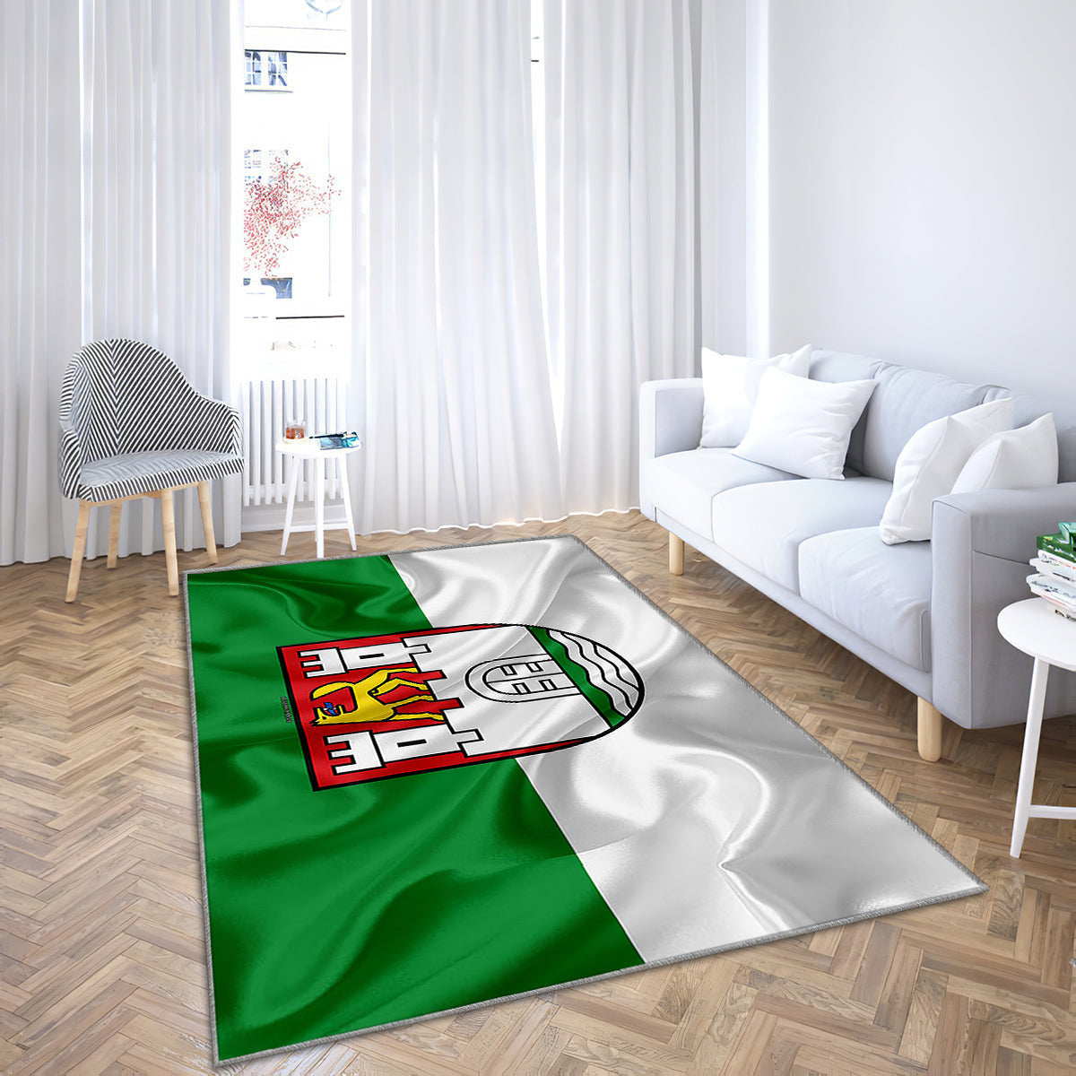 Flag Of Wolfsburg Silk Texture Teppich, Teppiche - Weiß-Grüne Seidenfahne Outdoor Teppich, Teppich Wohnzimmer, Küchenteppich, Kinderzimmer, Modern