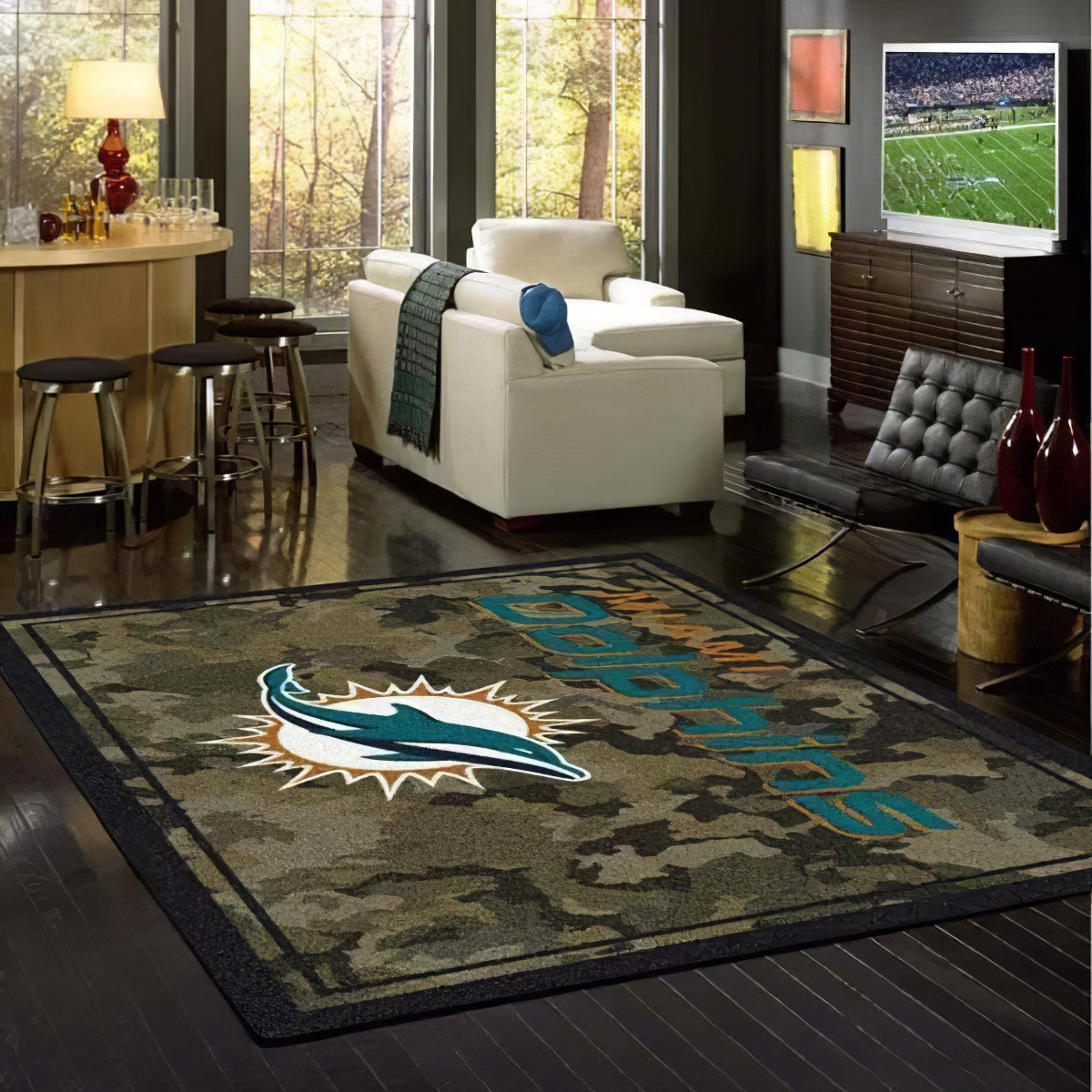Miami Dolphins Camo  Teppich, Teppiche - Outdoor Teppich, Teppich Wohnzimmer, Küchenteppich, Kinderzimmer, Modern