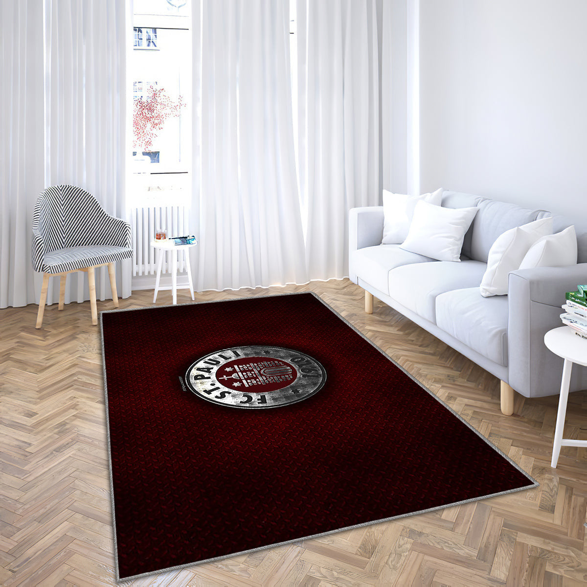 FC St. Pauli Teppich, Teppiche - Rotes Metall Outdoor-Teppich, Wohnzimmerteppich, Küchenteppich, Kinderzimmer, Modern