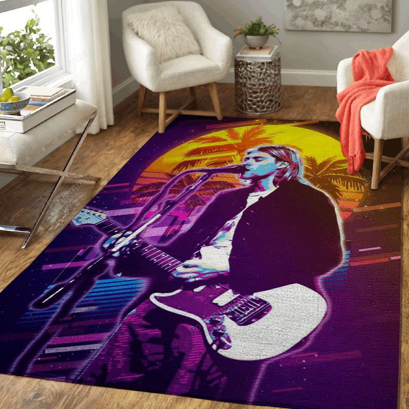 Kurt Cobain Live 80S Artwork Music Synthwave 80S Art Teppich, Teppiche - Outdoor Teppich, Teppich Wohnzimmer, Küchenteppich, Kinderzimmer, Modern