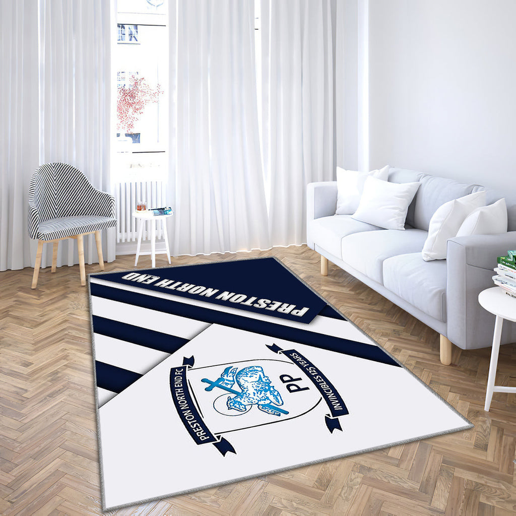 Preston North End Fc Teppich, Teppiche - Logo Weiß Blaue Abstraktion Outdoor Teppich, Teppich Wohnzimmer, Küchenteppich, Kinderzimmer, Modern
