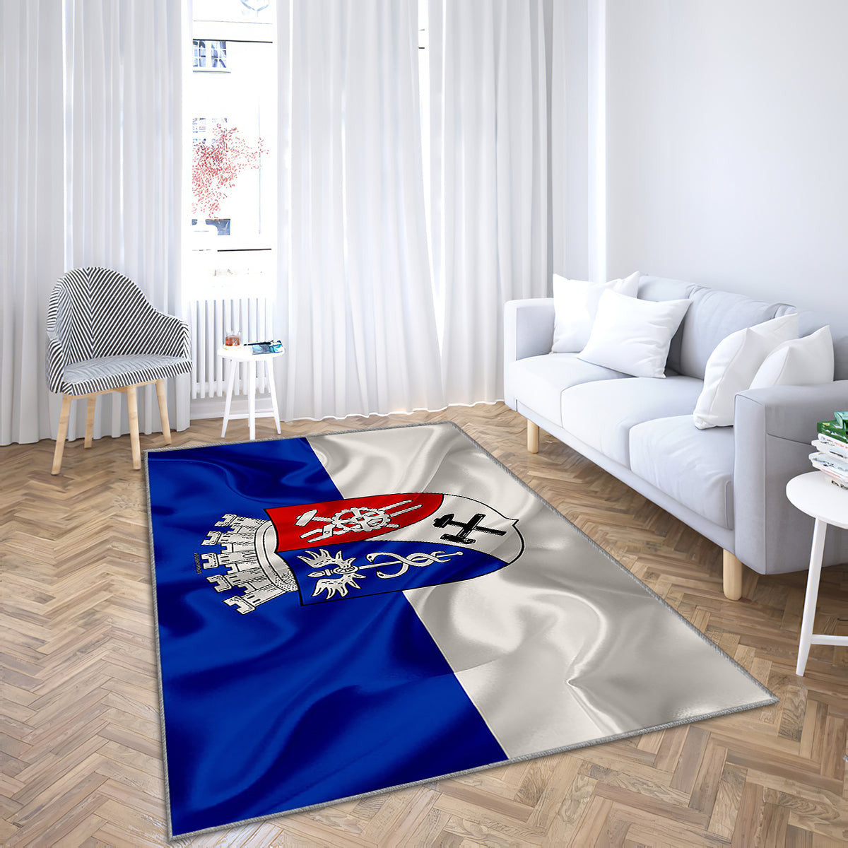 Flag Of Oberhausen Silk Texture Teppich, Teppiche - Blau-Weiße Seidenflagge Outdoor Teppich, Teppich Wohnzimmer, Küchenteppich, Kinderzimmer, Modern