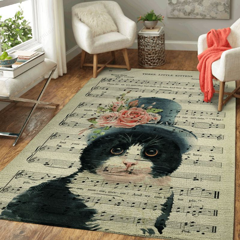Lady Cat And Sheet Music Cats Art Teppich, Teppiche - Outdoor Teppich, Teppich Wohnzimmer, Küchenteppich, Kinderzimmer, Modern