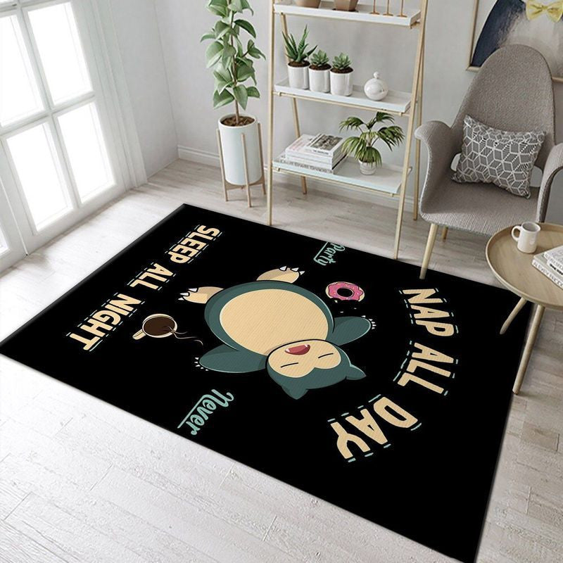 Pokemon Snorlax Nap All Day Sleep All Night Party Never Teppich, Teppiche - Outdoor Teppich, Teppich Wohnzimmer, Küchenteppich, Kinderzimmer, Modern