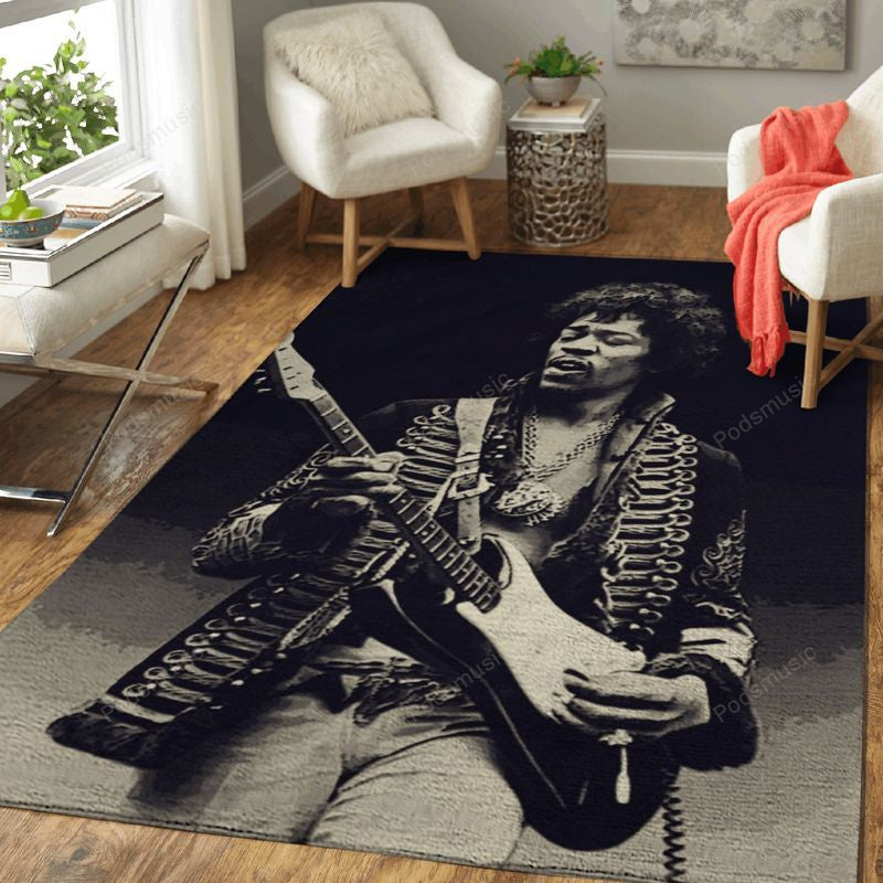 Jimi Hendrix With A Guitar Music Artist Art Teppich, Teppiche - Outdoor Teppich, Teppich Wohnzimmer, Küchenteppich, Kinderzimmer, Modern