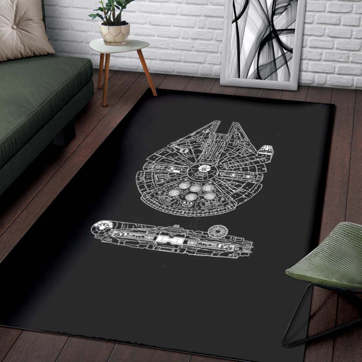 Millennium Falcon Bereich Schwarz Weiß Star Wars Teppich, Teppiche - Outdoor Teppich, Teppich Wohnzimmer, Küchenteppich, Kinderzimmer, Modern