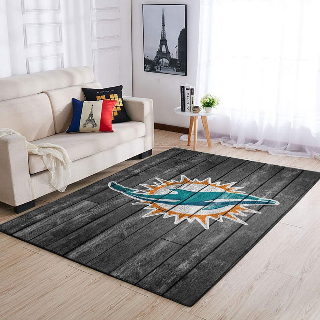 Miami Dolphins Nfl Area Football Team Logo aus Holz Teppich, Teppiche - Outdoor Teppich, Teppich Wohnzimmer, Küchenteppich, Kinderzimmer, Modern