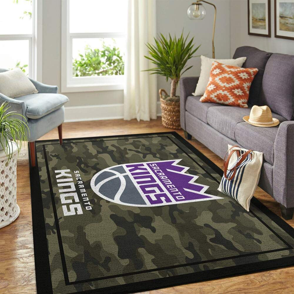 Sacramento Kings Team-Logo im NBA-Gebiet im Camo-Stil Teppich, Teppiche - Outdoor Teppich, Teppich Wohnzimmer, Küchenteppich, Kinderzimmer, Modern