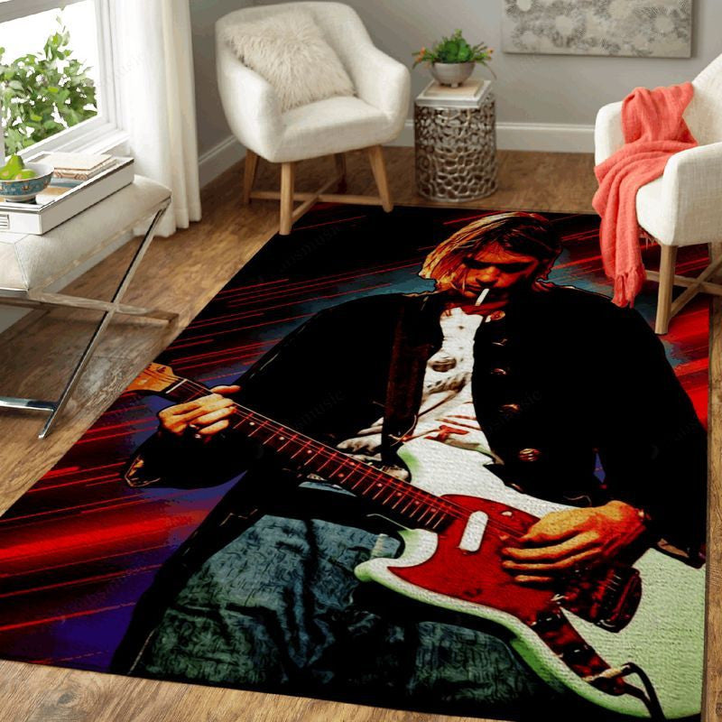 Kurt Cobain Music Light 001 Teppich, Teppiche - Outdoor Teppich, Teppich Wohnzimmer, Küchenteppich, Kinderzimmer, Modern