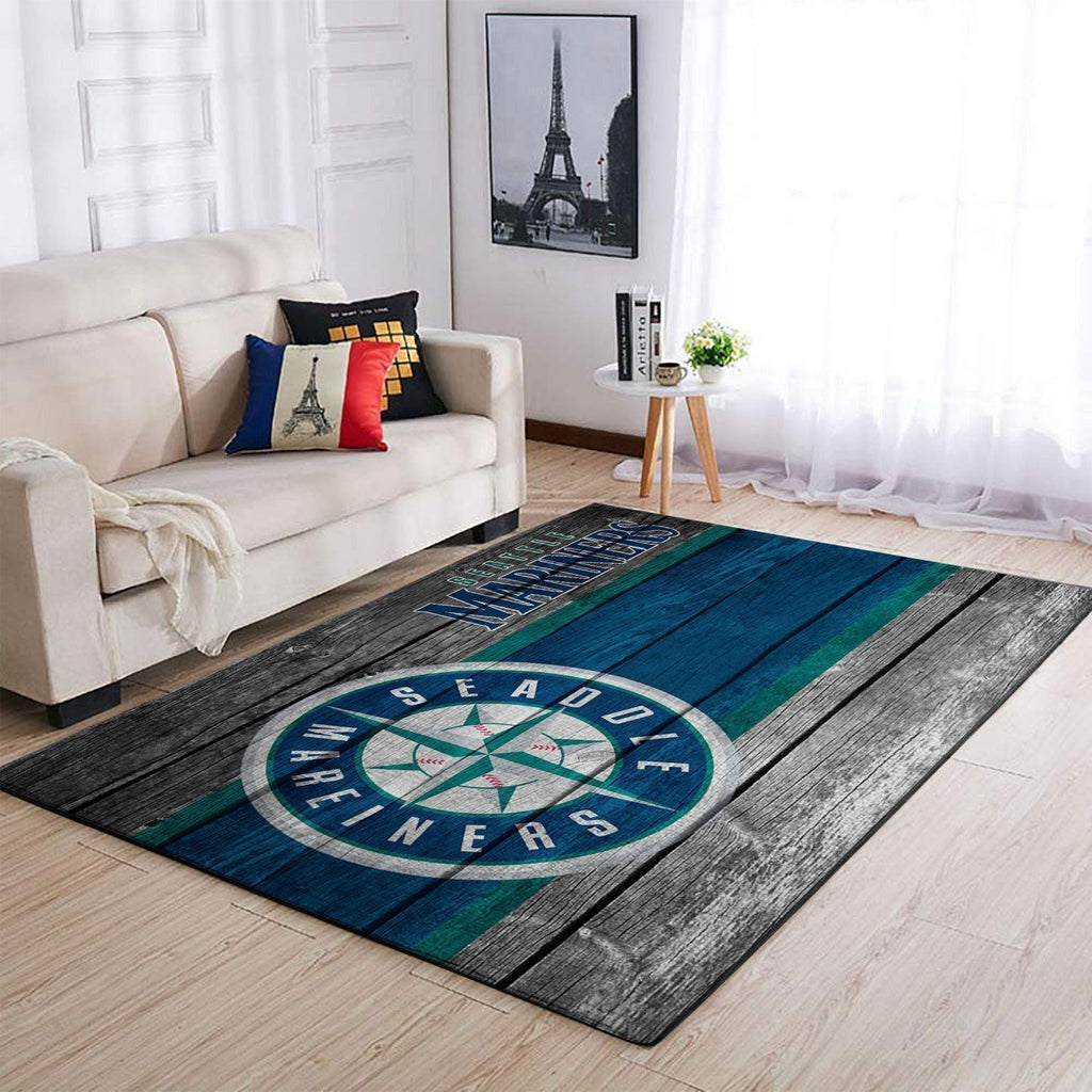 Seattle Mariners Mlb Team Logobereich Sport im Holzstil Teppich, Teppiche - Outdoor Teppich, Teppich Wohnzimmer, Küchenteppich, Kinderzimmer, Modern