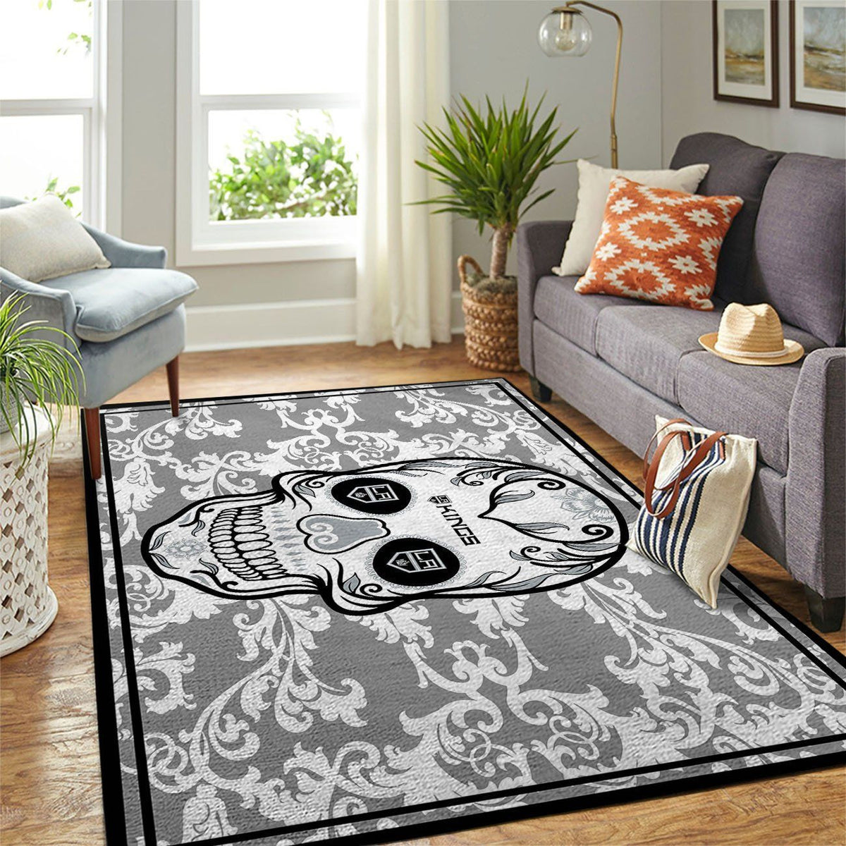 Los Angeles Kings Nhl Area Skull Flower Style Sports Teppich, Teppiche - Outdoor Teppich, Teppich Wohnzimmer, Küchenteppich, Kinderzimmer, Modern
