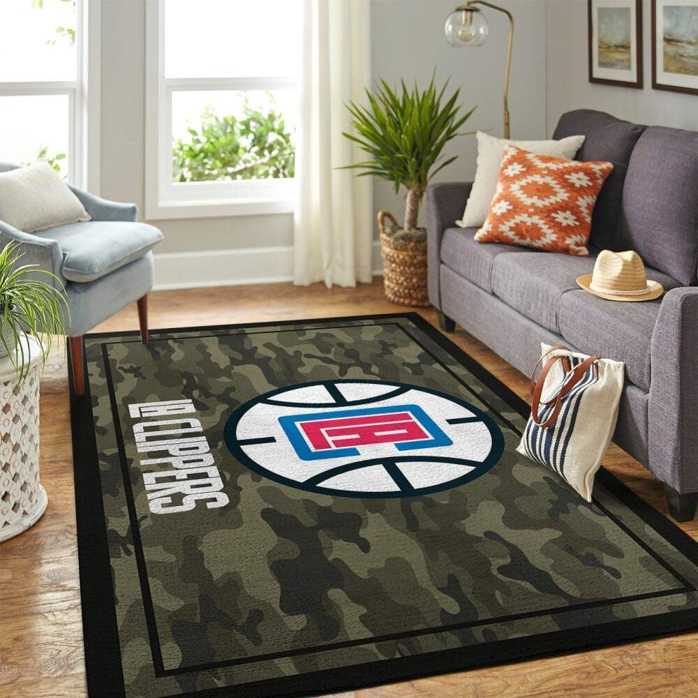 La Clippers Teamlogo im NBA-Gebiet im Camo-Stil Teppich, Teppiche - Outdoor Teppich, Teppich Wohnzimmer, Küchenteppich, Kinderzimmer, Modern