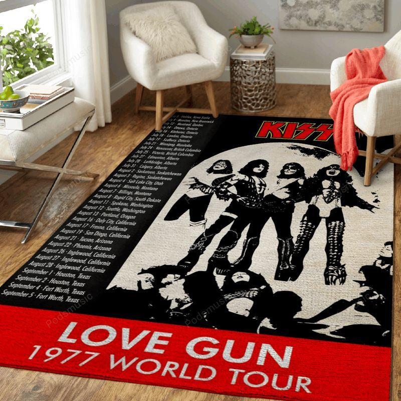 Kiss Love Gun Tour 1977 Musik Teppich, Teppiche - Outdoor Teppich, Teppich Wohnzimmer, Küchenteppich, Kinderzimmer, Modern