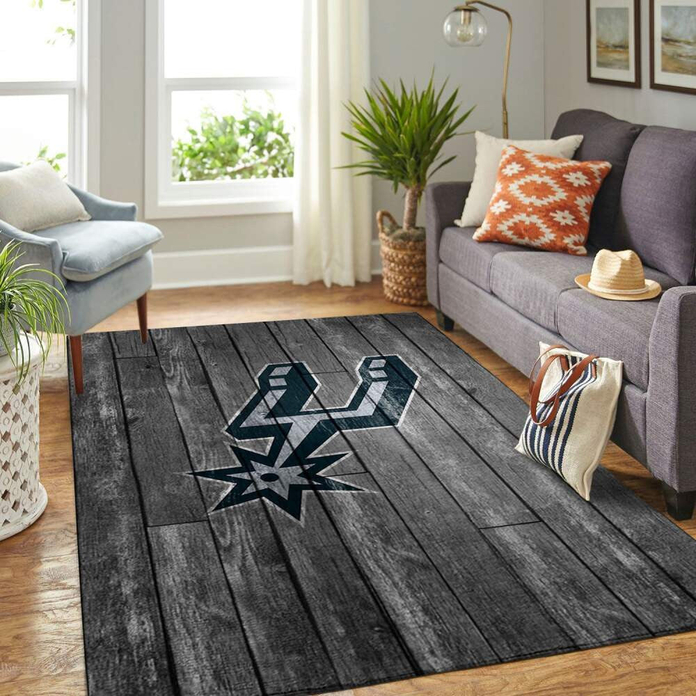 San Antonio Spurs NBA Area Basketball Team Logo aus Holz Teppich, Teppiche - Outdoor Teppich, Teppich Wohnzimmer, Küchenteppich, Kinderzimmer, Modern