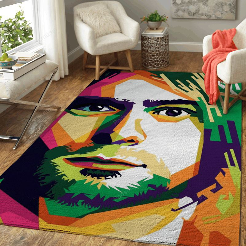 Vollfarbiger Musik-Popart im Kurtcobain-Stil Teppich, Teppiche - Outdoor Teppich, Teppich Wohnzimmer, Küchenteppich, Kinderzimmer, Modern