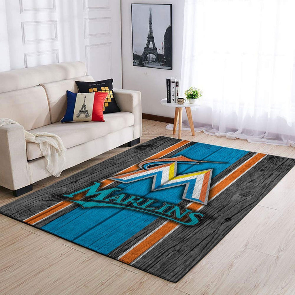 Miami Marlins Mlb Area Baseball Team Logo im Holzstil Teppich, Teppiche - Outdoor Teppich, Teppich Wohnzimmer, Küchenteppich, Kinderzimmer, Modern