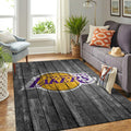 Los Angeles Lakers NBA Team Logo grauer Bereich Sport im Holzstil Teppich, Teppiche - Outdoor Teppich, Teppich Wohnzimmer, Küchenteppich, Kinderzimmer, Modern