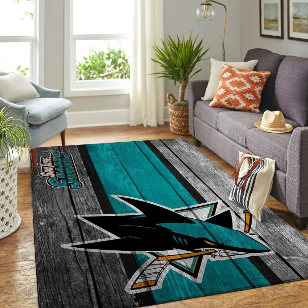 San Jose Sharks Nhl Team Logobereich Sport im Holzstil Teppich, Teppiche - Outdoor Teppich, Teppich Wohnzimmer, Küchenteppich, Kinderzimmer, Modern