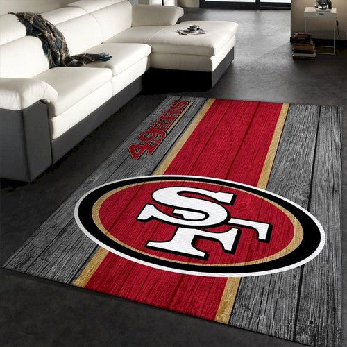 San Francisco 49Ers Nfl Team Logo Holzstil Stil Schönes Geschenk De Teppich, Teppiche - Outdoor Teppich, Teppich Wohnzimmer, Küchenteppich, Kinderzimmer, Modern