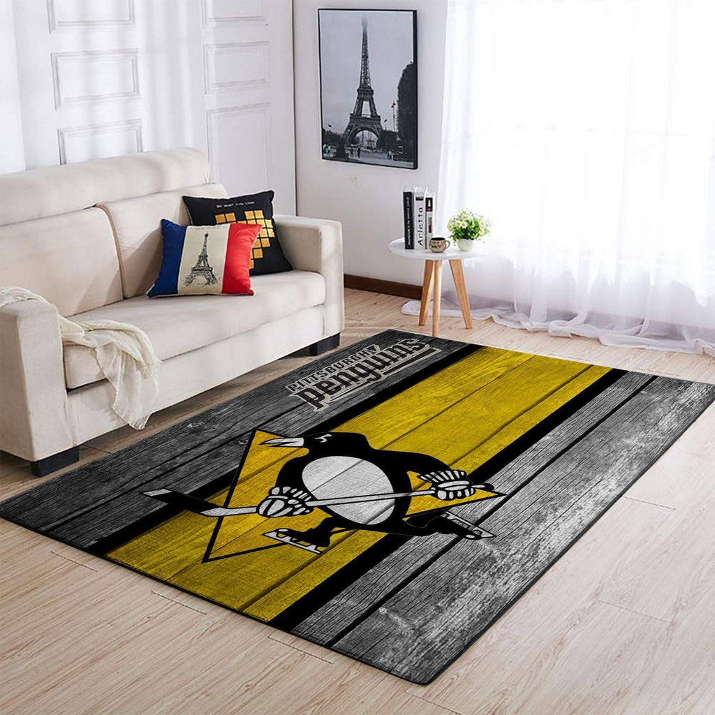 Pittsburgh Penguins Nhl Team Logobereich Sport im Holzstil Teppich, Teppiche - Outdoor Teppich, Teppich Wohnzimmer, Küchenteppich, Kinderzimmer, Modern