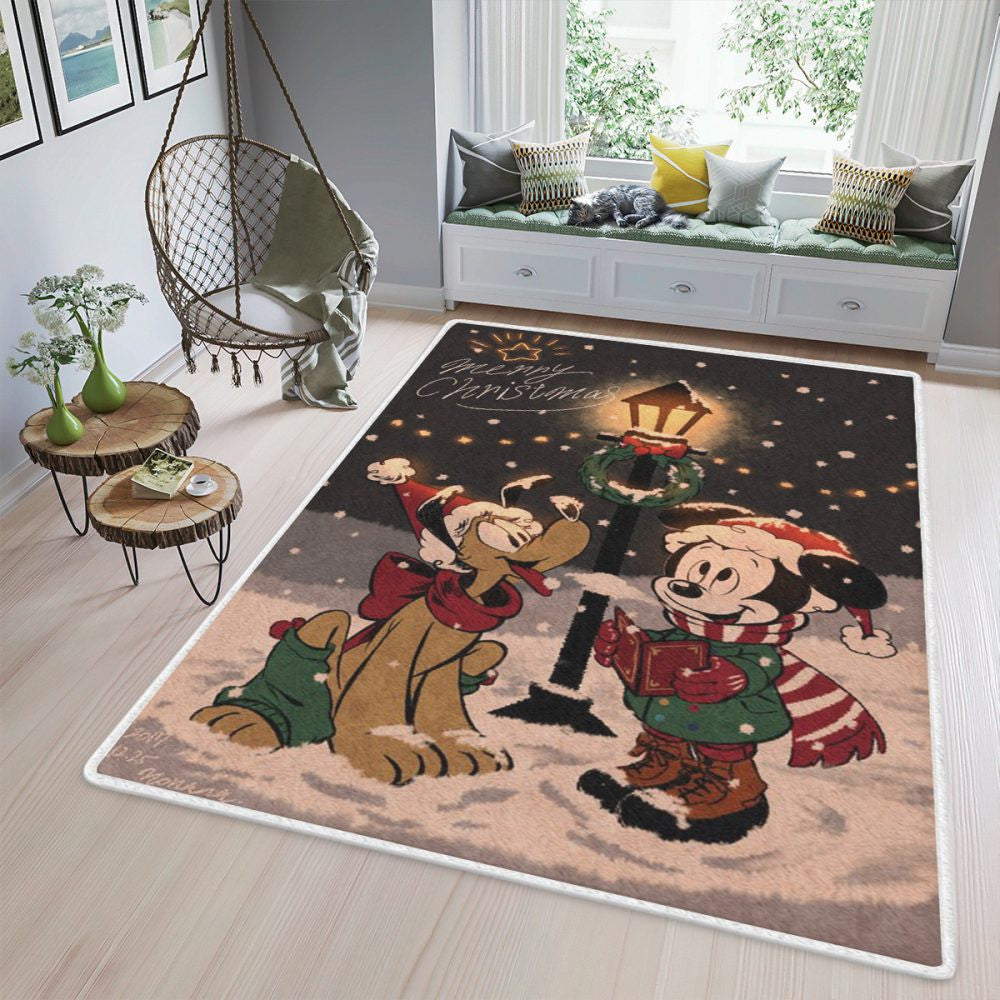 Mickey Mouse Fan Geschenk Mickey und Pluto Frohe Weihnachten Teppich, Teppiche - Outdoor Teppich, Teppich Wohnzimmer, Küchenteppich, Kinderzimmer, Modern