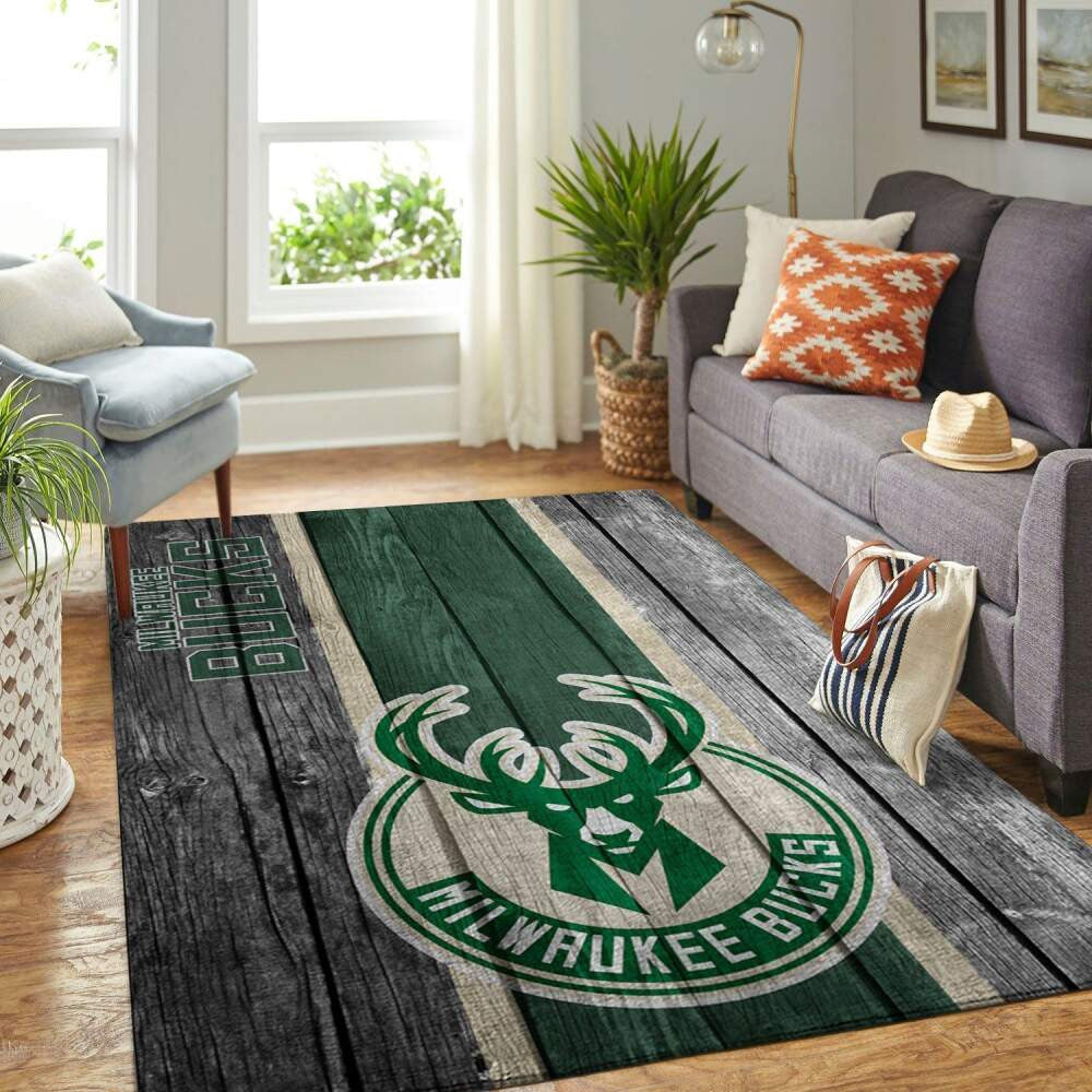 Milwaukee Bucks NBA Team Logo Bereich Sport im Holzstil Teppich, Teppiche - Outdoor Teppich, Teppich Wohnzimmer, Küchenteppich, Kinderzimmer, Modern