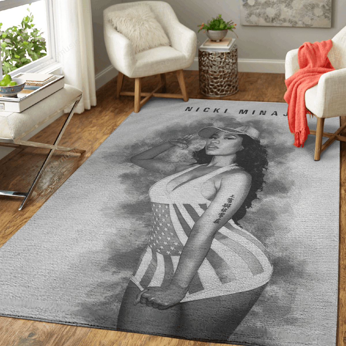 Nicky Minaj Musik Monochrom für Fans Teppich, Teppiche - Outdoor Teppich, Teppich Wohnzimmer, Küchenteppich, Kinderzimmer, Modern