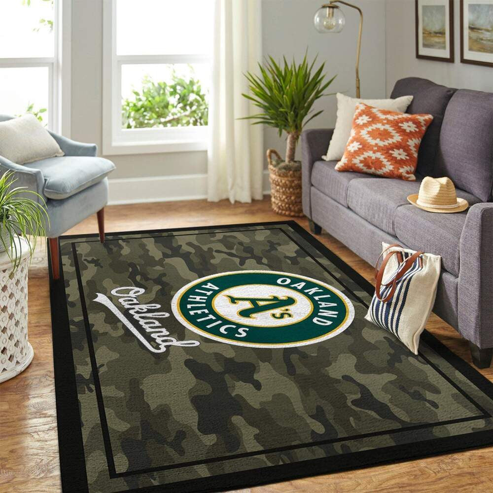 Oakland Athletics Team-Logo im Mlb-Bereich im Camo-Stil Teppich, Teppiche - Outdoor Teppich, Teppich Wohnzimmer, Küchenteppich, Kinderzimmer, Modern