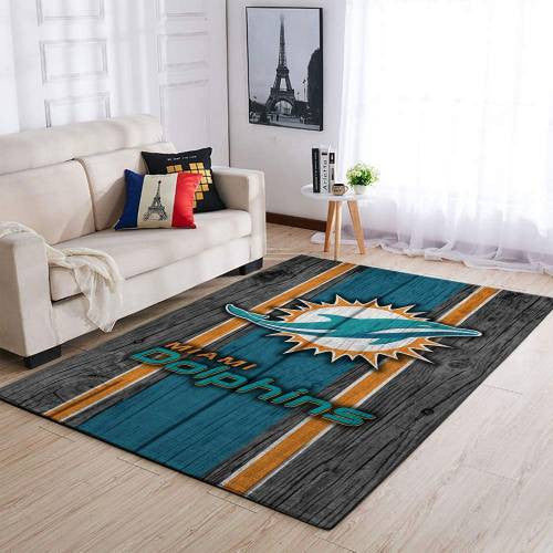 Miami Dolphins Nfl Area Football Team Logo im Holzstil Teppich, Teppiche - Outdoor Teppich, Teppich Wohnzimmer, Küchenteppich, Kinderzimmer, Modern