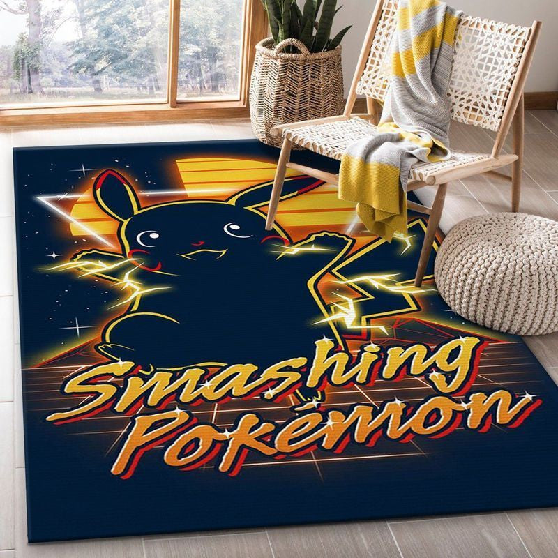 Pikachu Pokemon Retro Smashing Pocket Monster Teppich, Teppiche - Outdoor Teppich, Teppich Wohnzimmer, Küchenteppich, Kinderzimmer, Modern