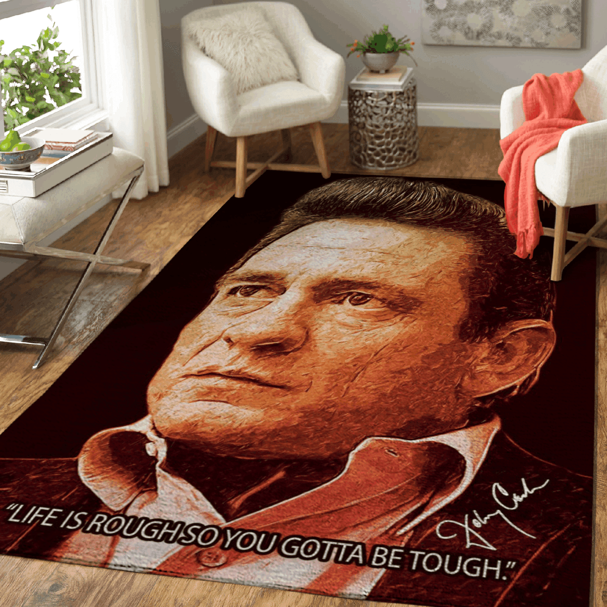 Johnny Cash zitiert Country-Musik Das Leben ist rau, also musst du ein harter Bereich sein Teppich, Teppiche - Outdoor Teppich, Teppich Wohnzimmer, Küchenteppich, Kinderzimmer, Modern