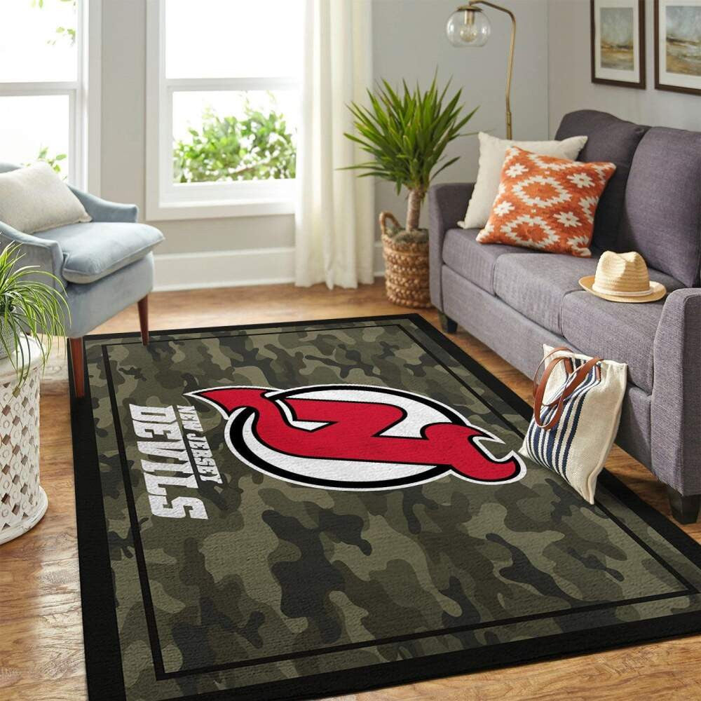 Teamlogo im Camo-Stil der New Jersey Devils Nhl Area Teppich, Teppiche - Outdoor Teppich, Teppich Wohnzimmer, Küchenteppich, Kinderzimmer, Modern