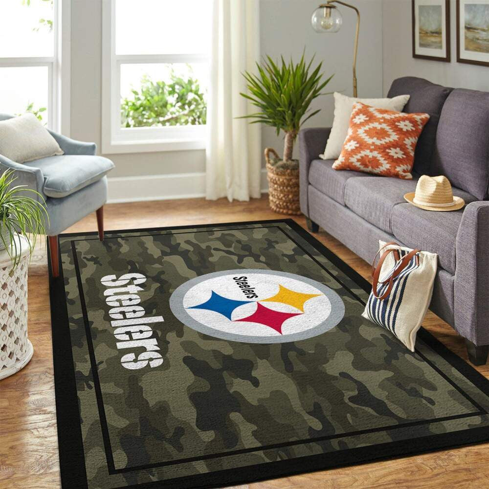 Pittsburgh Steelers Teamlogo im Nfl-Gebiet im Camo-Stil Teppich, Teppiche - Outdoor Teppich, Teppich Wohnzimmer, Küchenteppich, Kinderzimmer, Modern